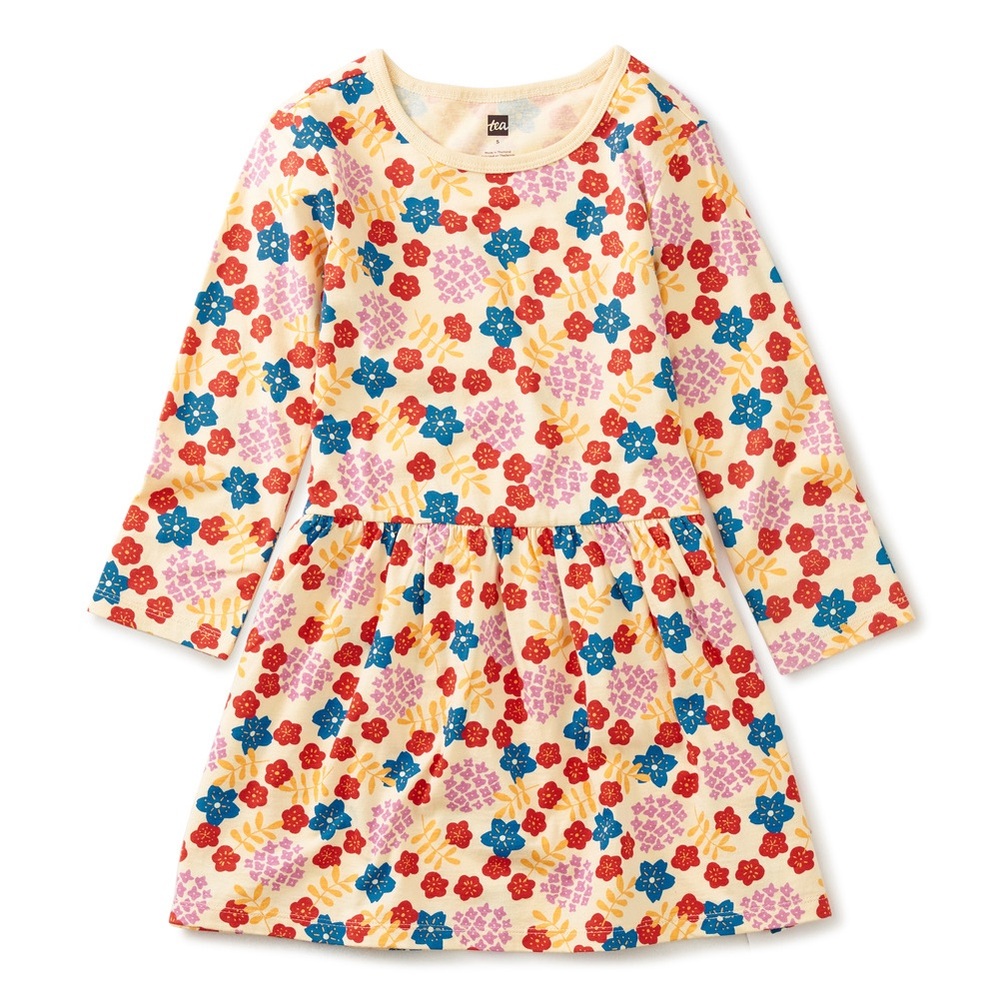 Tea Collection Long Sleeve Skirted Dress — Blossoms & Hydrangeas
